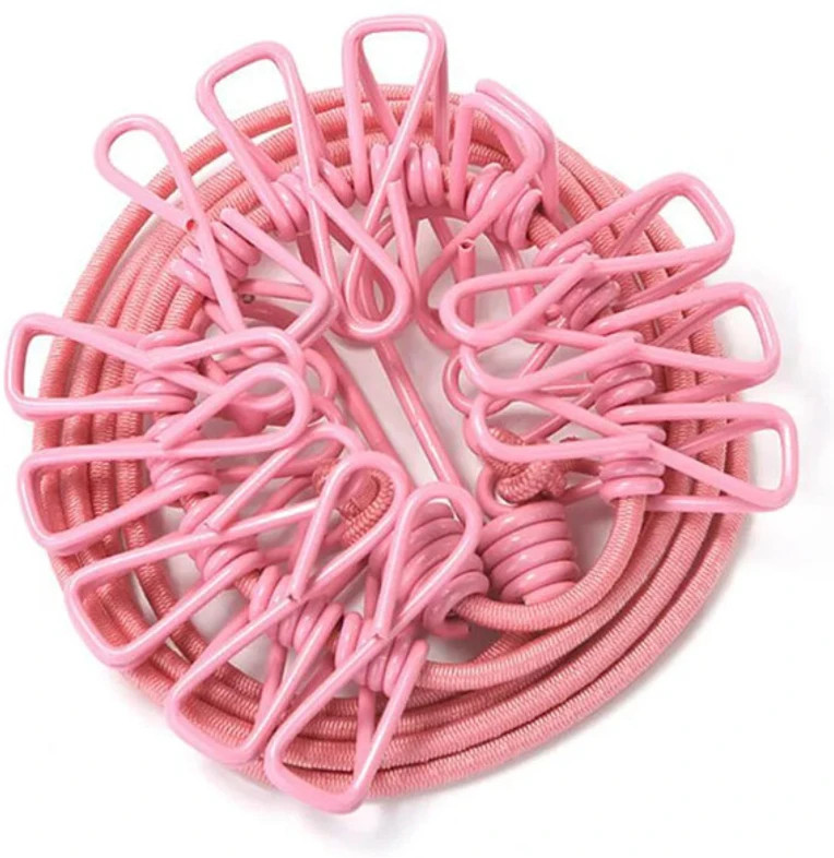 Clothes Hanging Drying Rope 12 Clips Retractable Clothesline (2M) Plastic Nylon Retractable Clothesline (2 m)