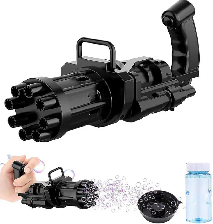 8-Hole Bubbles Gatling Machine Gun Battery Operated Electric Gun Toy Bubble Maker