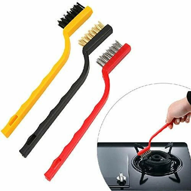 Set of 3 Pc Mini Wire Brush Cleaning Tool Kit Brass Handle Scratch Brush (Pack of 3)
