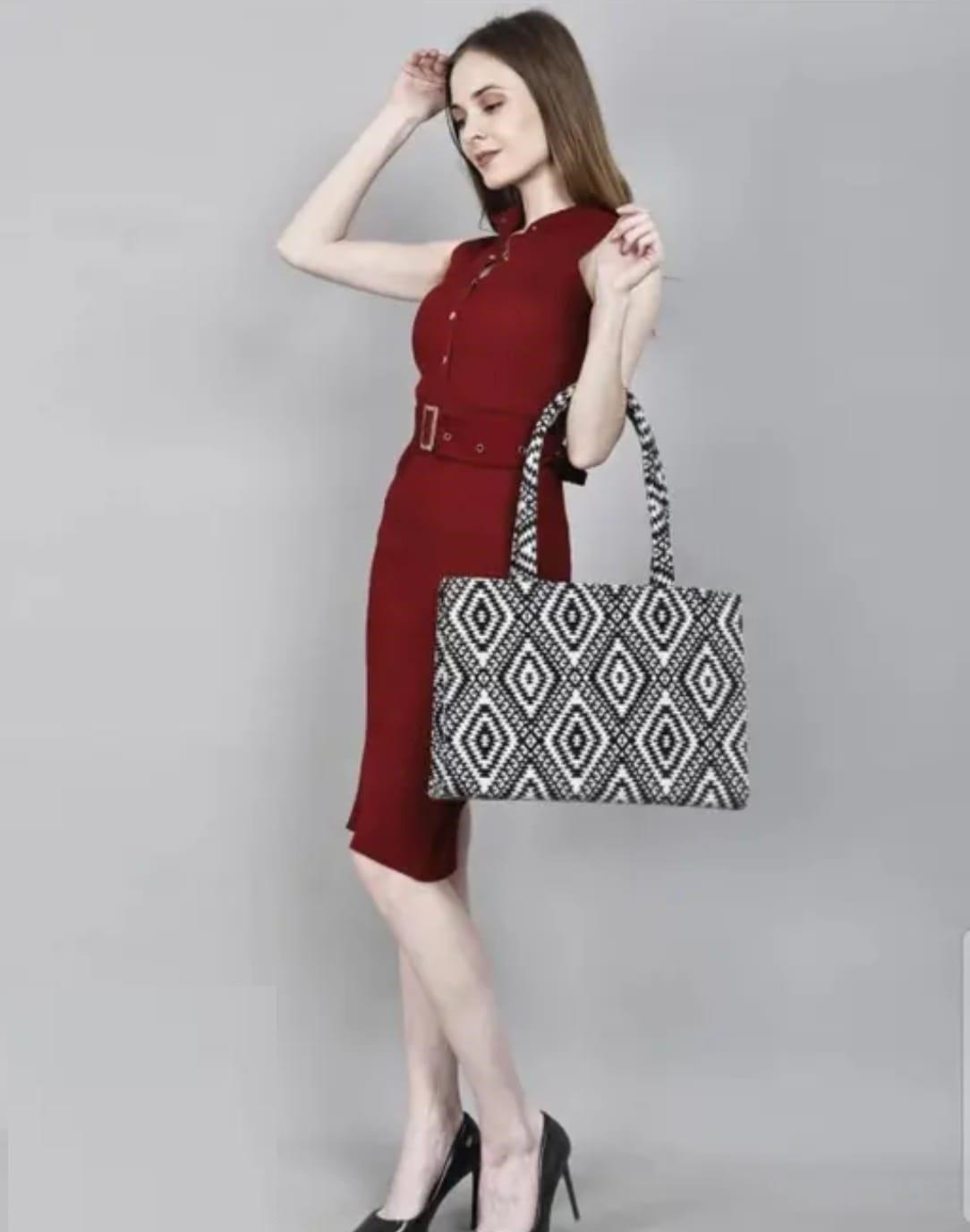 Black And White Stripped Design Women's Bag Ladies Purse Handbag Shoulder Bag Fits upto Laptop Perfect For Work & Daily Use Crafted Designed For Women