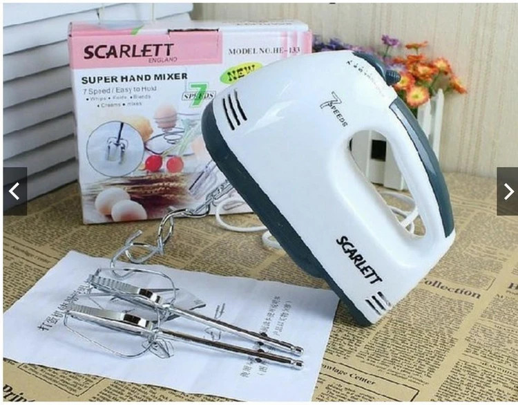 Scarlett Electric 7 Speed Hand Mixer with 4 Pieces Stainless Blender, Bitter for Cake/Cream Mix, Food Blender, Beater for Kitchen || Beater for Cake, white, MEDIUM