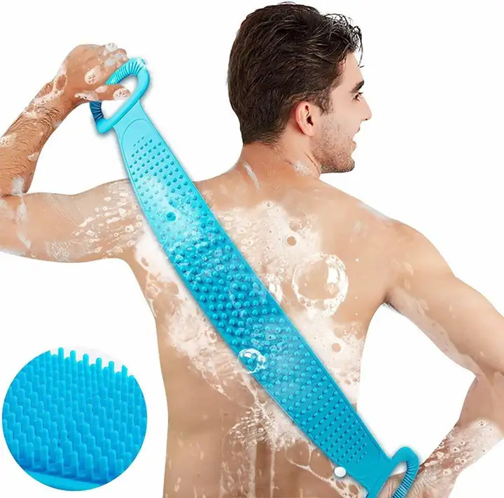 Silicone Body Back Scrubber Double Side Bathing Body Brush for Skin Deep Cleaning Massage, Dead Skin Removal Exfoliating Belt for Shower, Easy to Clean (BODY BACK BELT SCRUBBER)