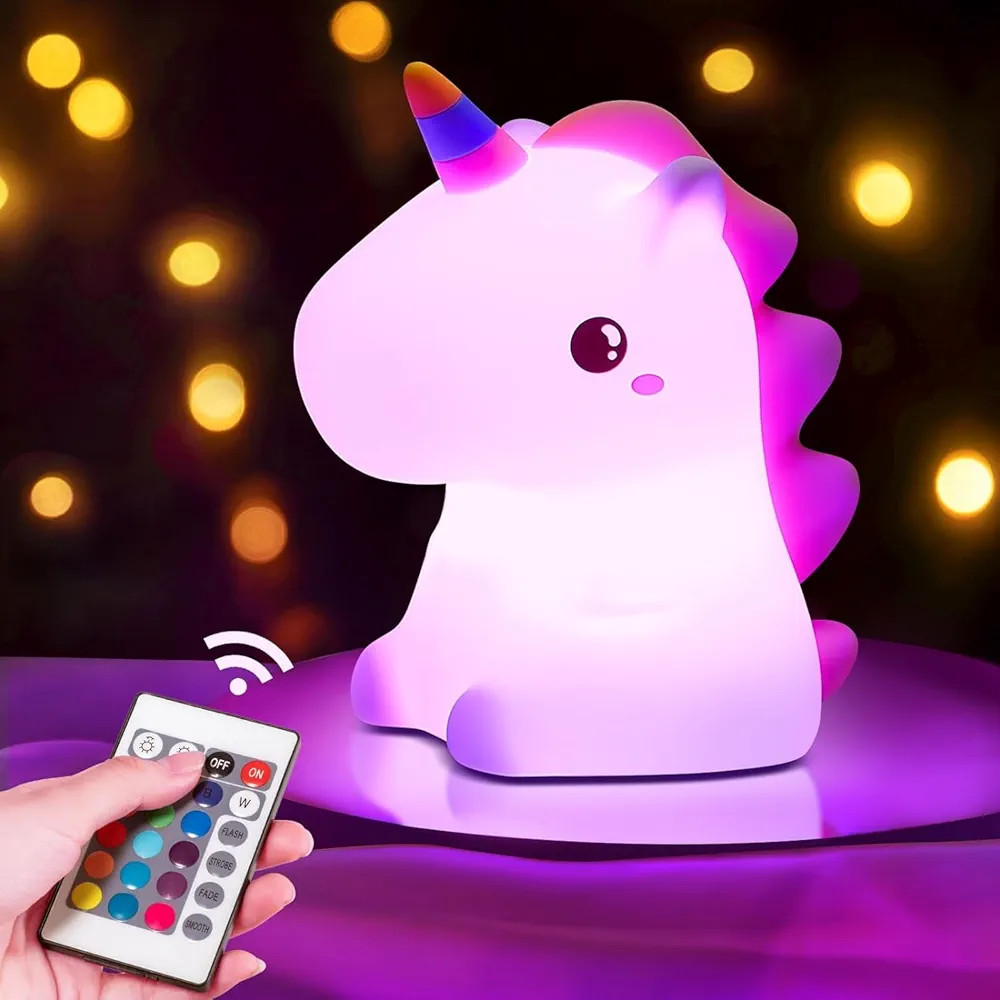 One Fire Unicorn Night Light for Kids - 16 Colors & Remote Control, Rechargeable Lamp for Girls, Teens