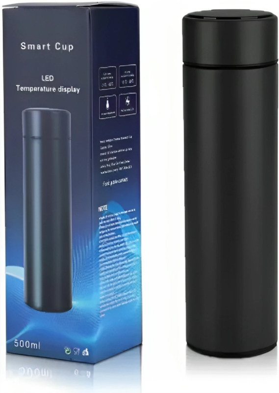 Temperature Hot & Cold Led Smart Water Bottle 490 ml Water Bottle (Set of 1, Black)