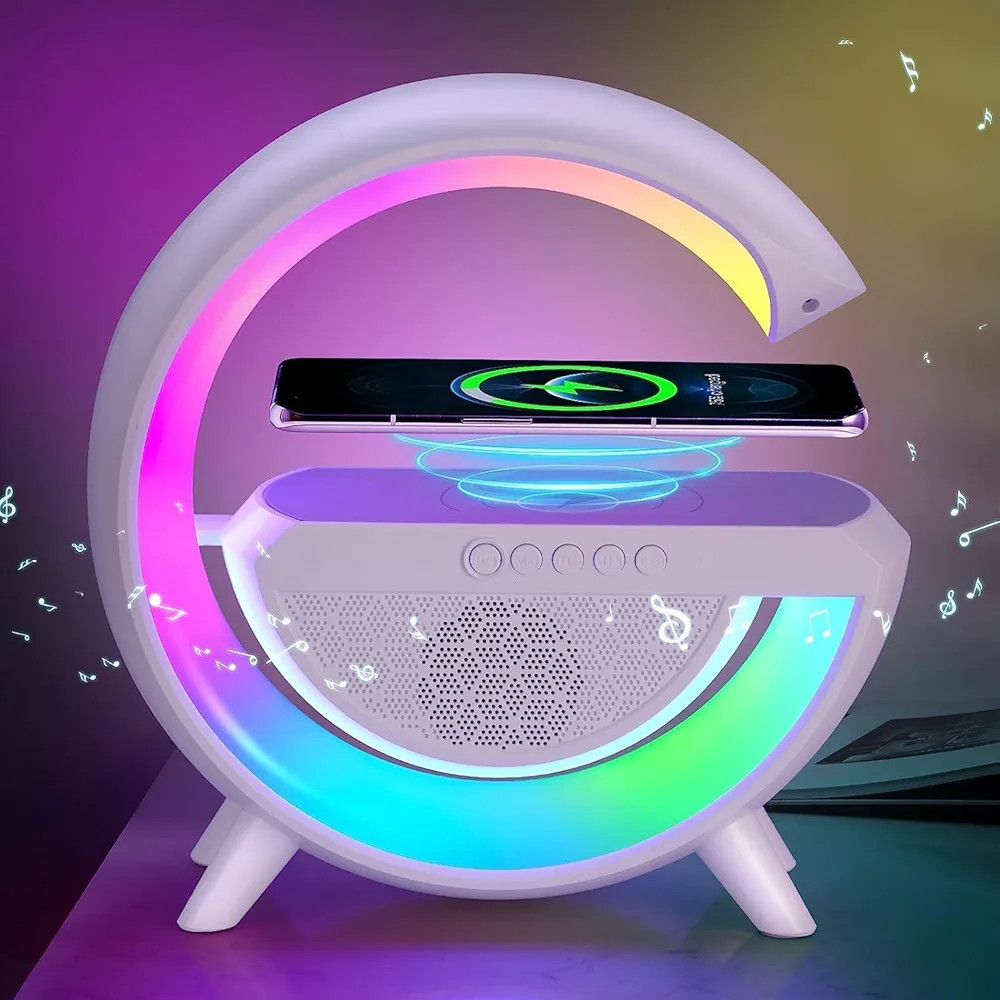 G-Shape LED Wireless Charging Speaker Lamp | 4 in 1 Lamp with Bluetooth Speaker Night Light | G-Shape Atmosphere Lamp | G Shape Lamp | G Shape Wireless Charger With Lamp With Speaker|Mobile Device|Blu