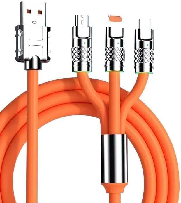 120Watt 3 in 1 Charger Cable Portable Retractable Fast Charging Cable For All Smartphone And Multi-Function Use (Round Cable - Random Colour)