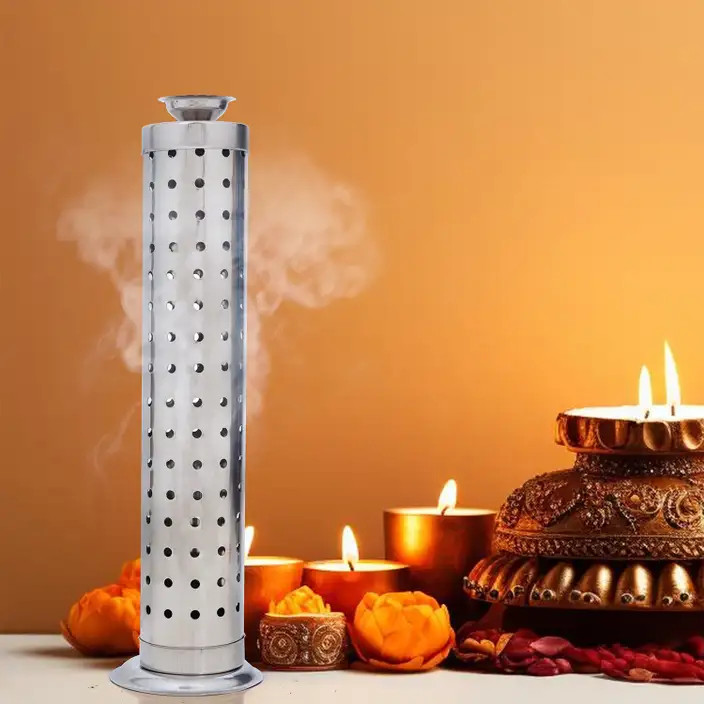 Stainless Steel Incense Stick Holder for Worship | High Durable Incense Stand| Agarbatti Stand with Ash Catcher | Silver Color, Stainless Steel | 1 pc Incense Burner