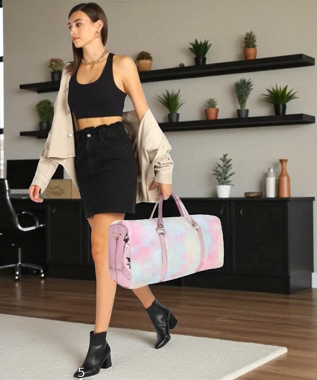 C Hand Duffel Bag - Large Pink cute Laser Duffel Bag Furry Fur Overnight Weekender Travel Purse Fancy Gym Tote Workout Bag for Women - Pink - Regular Capacity