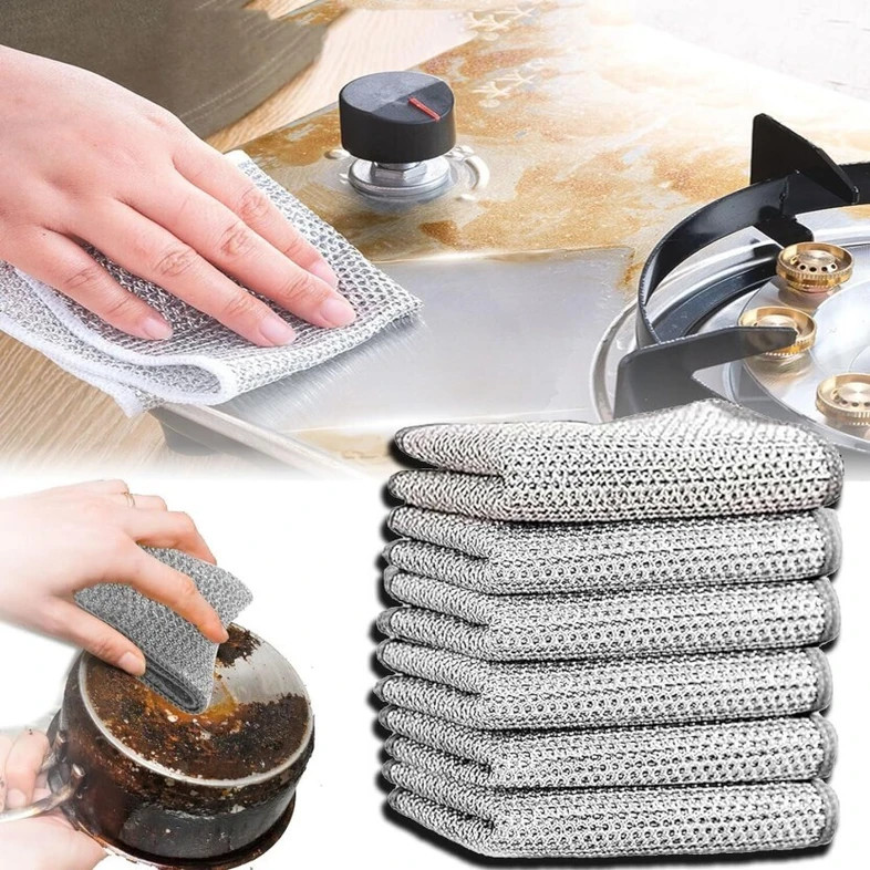 Pack of 10 Dishwashing Scrub Pad/ Steel Wire Cleaning Cloth CCx10.62 Wet and Dry Microfiber, Stainless Steel Cleaning Cloth