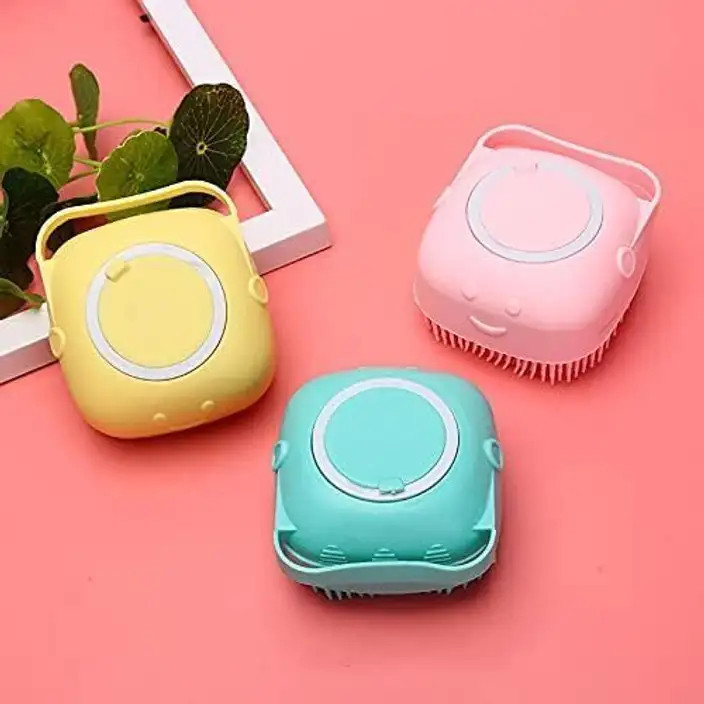 Silicone Soft Bath Body Brush with Shampoo Dispenser Scrubber use in Shower, Deep Cleaning, Gentle Scrub Massage Skin Exfoliation for Children, Men Women