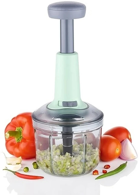 New Big size Hand Push 1000 ML with 5 Stainless Steel Blades Vegetable & Fruit Chopper (1 PUSH CHOPPER)