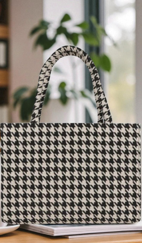 White and black tote hand bag , laptop bag
