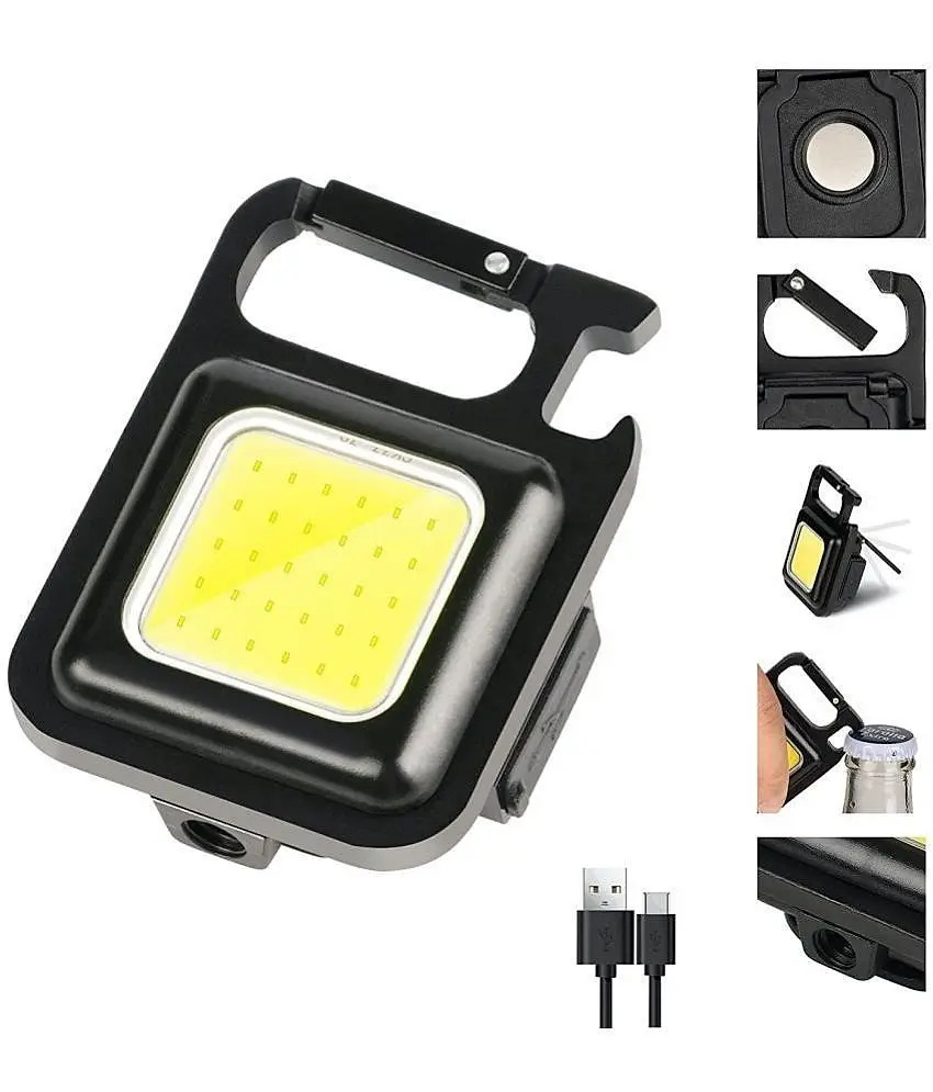 COB - Small Rechargeable Keychain Mini Flashlight Portable Folding Bracket Bottle Opener and Magnet Base for Travelling Use
