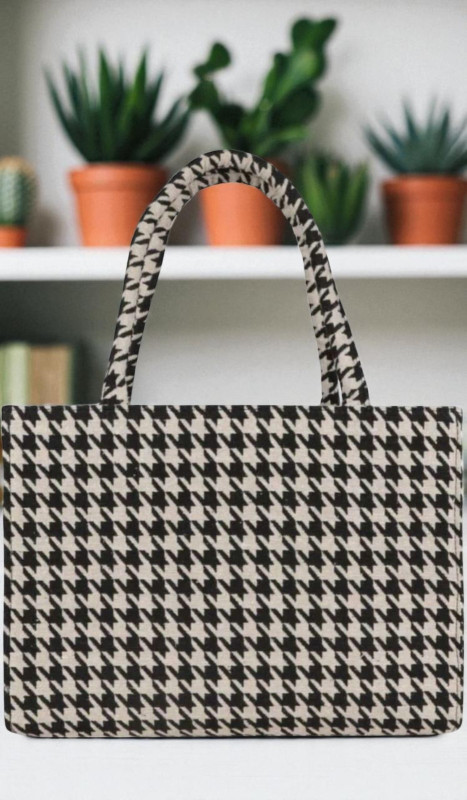 White and black tote hand bag , laptop bag
