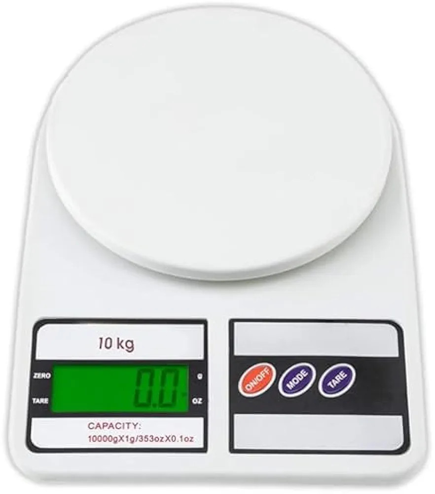 Digital Kitchen Food Scale 10kg Capacity - Electronic Weighing Machine with LCD Display for Baking, Cooking, and Multipurpose Use (White)