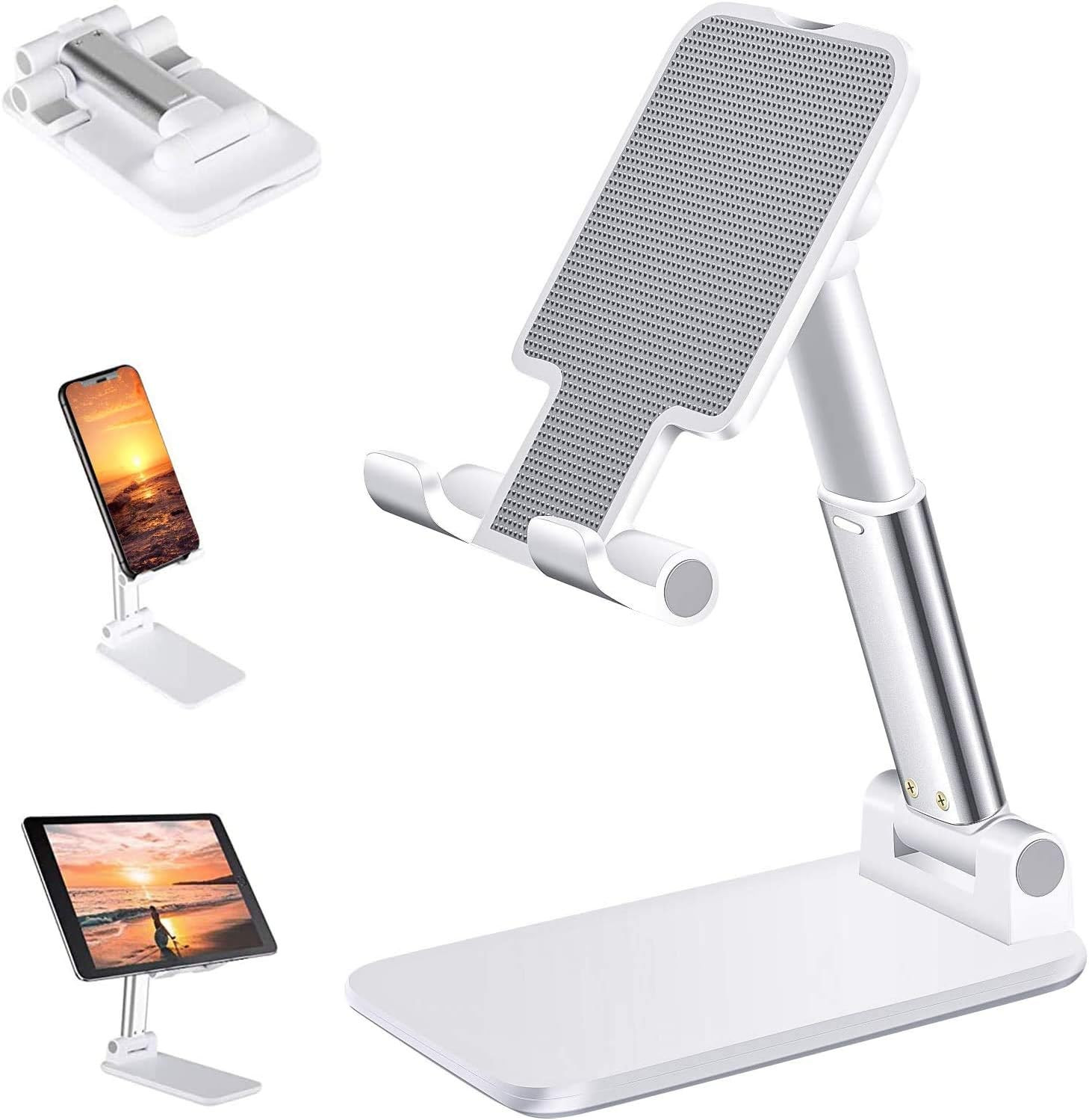 Telescopic Multi Angle Adjustable and Foldable Mobile Phone Tabletop Stand, Anti Slip and Scratch Resistant, Compatible for Samsung Galaxy, MI, Vivo, iPhone, Oppo and All Mobile Phones- White