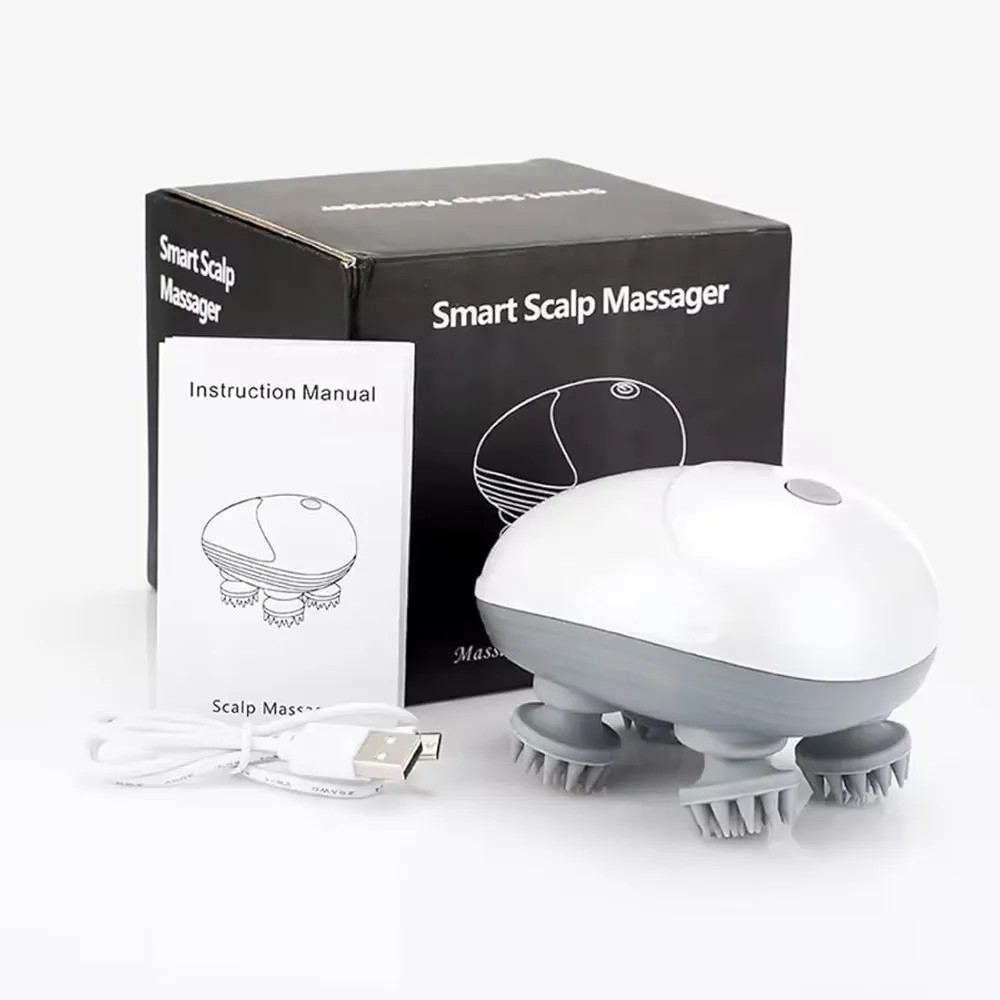 Head Massager, Scalp Massager for Hair Growth, 360 Degree Rotation, Detachable Heads, Kneading Massage Therapy, White