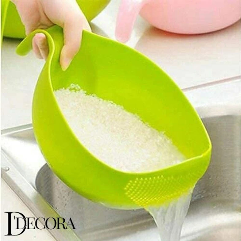 Plastic Multipurpose New Rice, Fruit, Vegetable Washing Bowl With Handle Colander (Green)