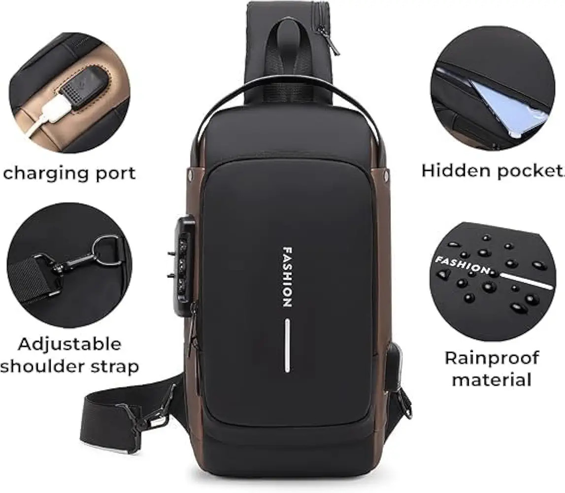 Sling Bag for Men | Stylish Crossbody Backpack | Waterproof Polyester Slim Unisex Crossbody Chest Backpack | Leisure Travel Handbag | Anti-Theft Chest Bag With USB Charging Port