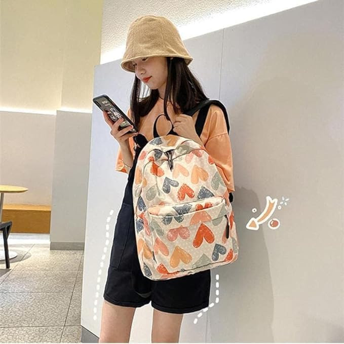 Backpack with Multicolour Heart Print Pattern,Waterproof Standard Backpack Casual Laptop Bag Latest Girls Bags College Bags School Tuition Office Travel Bag Women's Trendy Backpack