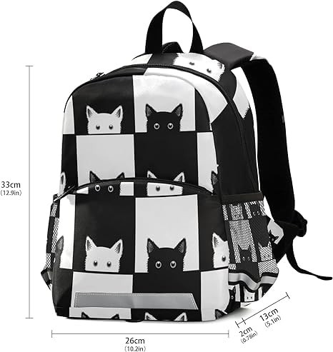 Black White Cat Chess Board Toddler Backpack for Boys Kinder garden Pre school Kids Travel Bag