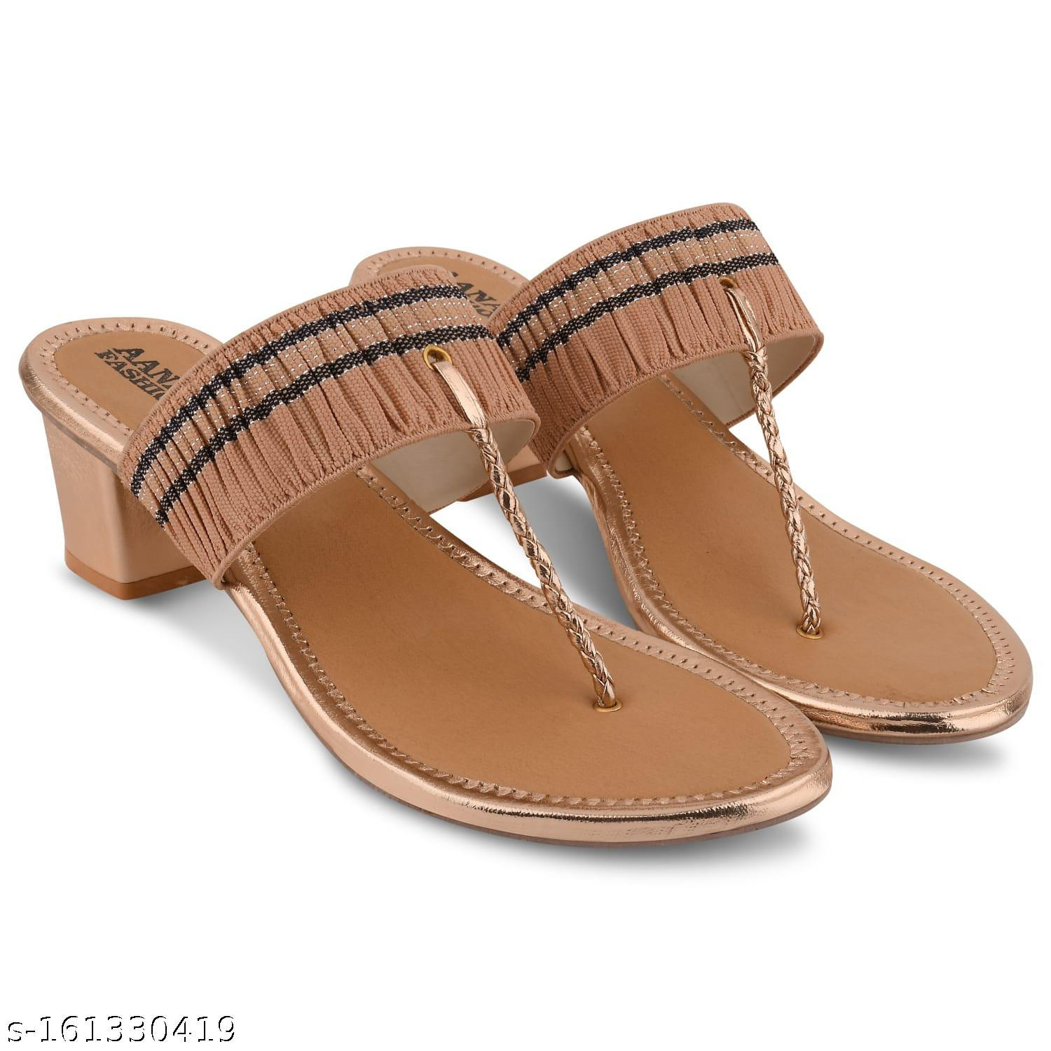 Aana Footwear Women Stylish Fancy Heel Sandal | Women Heel Slipper | Sandal for Women | Casual Heel Sandal for Party | Women Footwear | Rose Gold