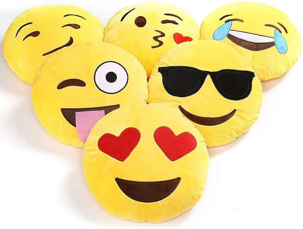 Gift Basket Plush Smiley Emoji Soft Round Wink Kiss Heart Love Pillow (Multicolor,12x12-inches) - Set of 5