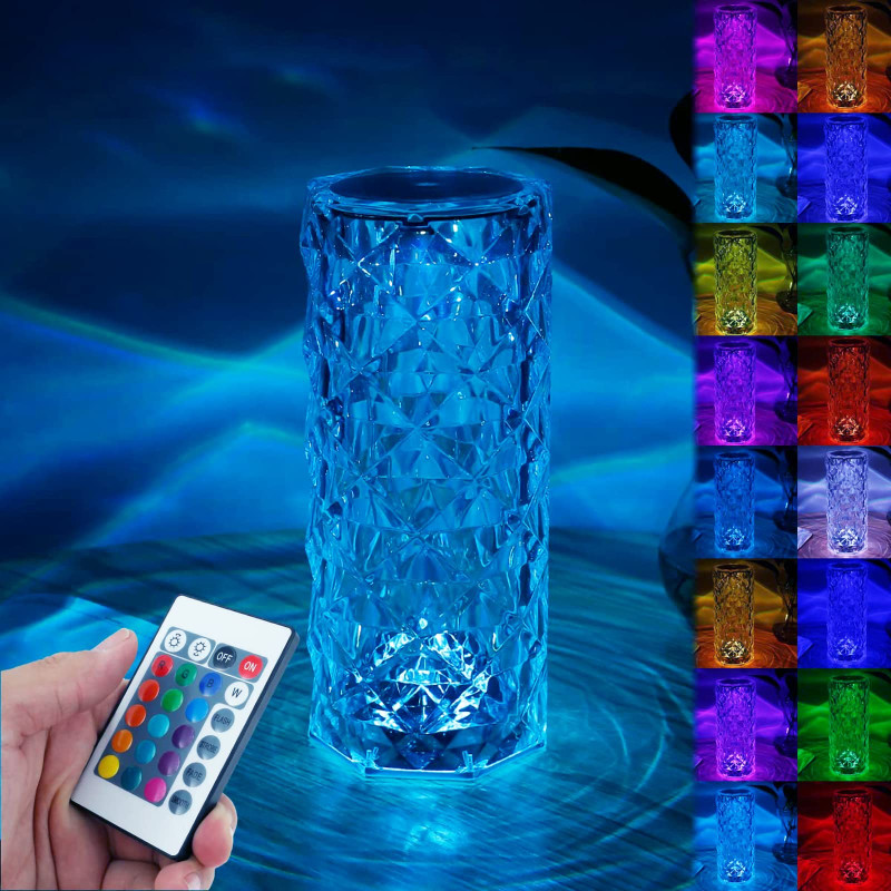 Crystal Lamp, 16 Color Changing Rose Diamond Table Lamp, USB Rechargeable Touch Night Lamp with Remote Control for Bedroom, Living Room, Party Decor (Multicolor Pack of 1) LED
