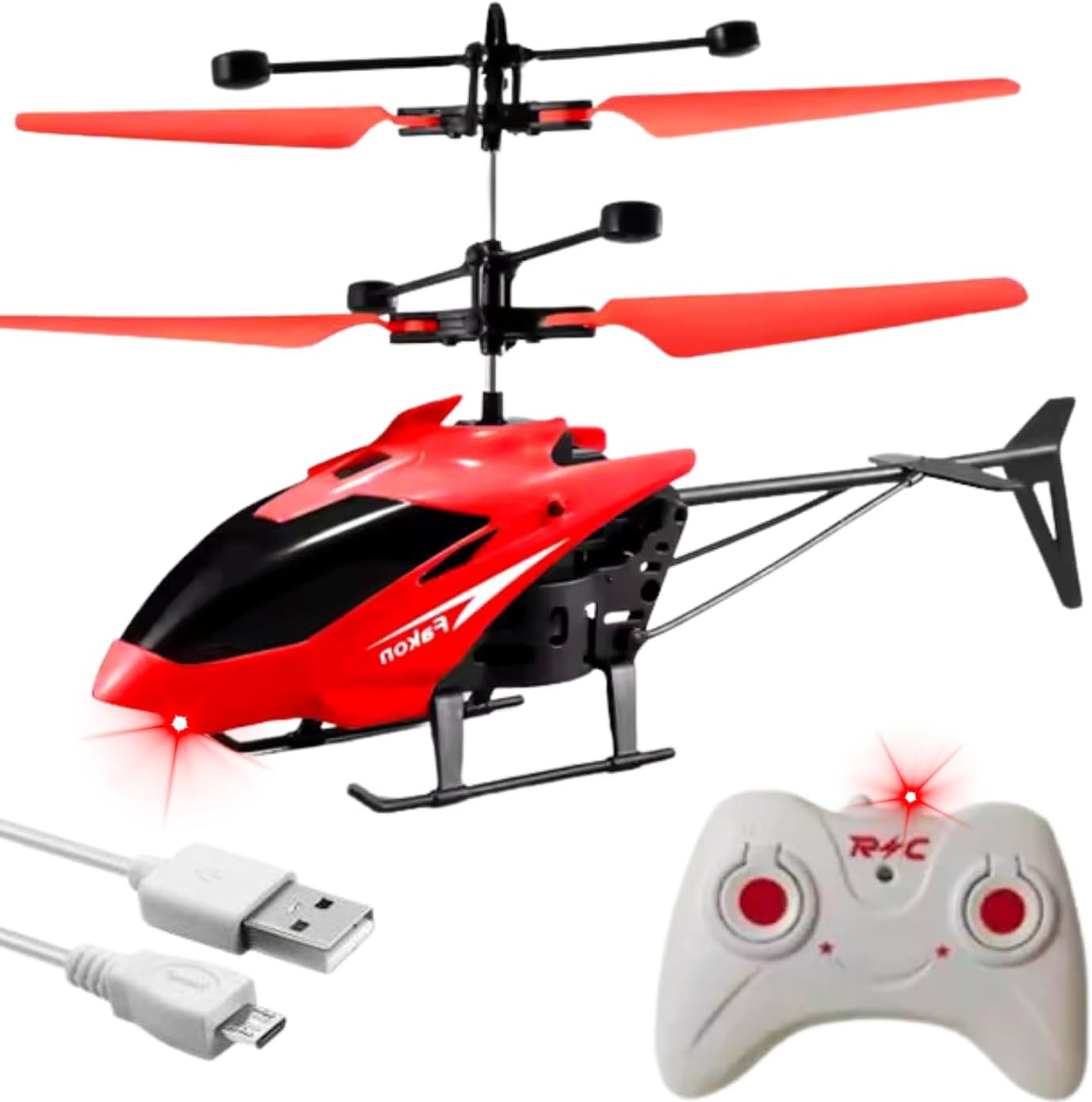 Remote Control Charging Battery Helicopter, Gravity Flying, 3D Light, Safety Sensor, Indoor and Outdoor Flying, Charging Cable, Remote Battery not Included, Pack of 1 (Style 3 Red)