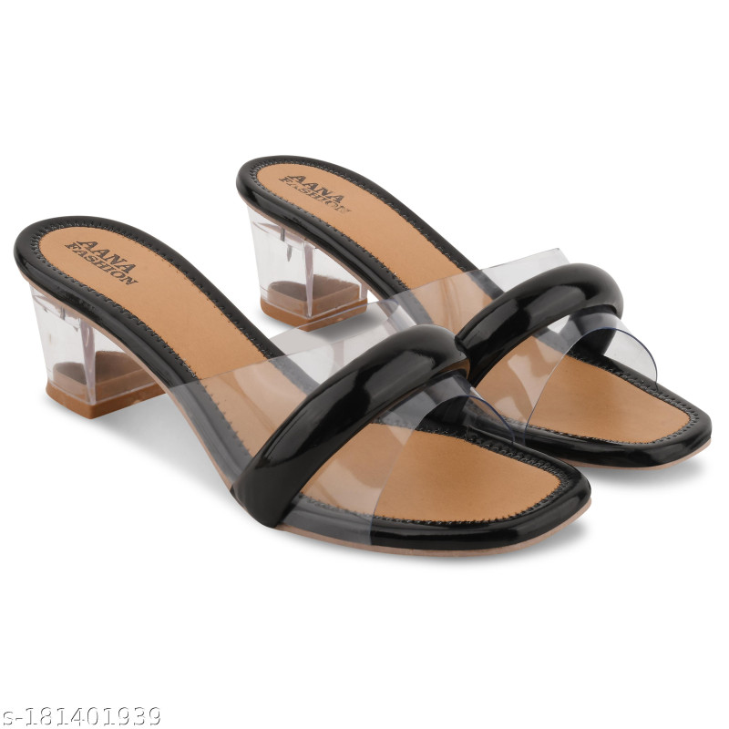 Women Stylish Fancy Heel Sandal | Transparent Heel | Women Heel Slipper | Sandal for Women | Casual Heel Sandal for Party | Women Footwear | Black