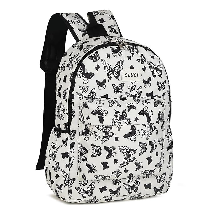 Heavy Duty White Butterfly Printed Backpack Large Capacity Waterproof Lightweight Multifunction Commercial, Travel Fashion, Kids, Children Rucksack for Boys and Girls