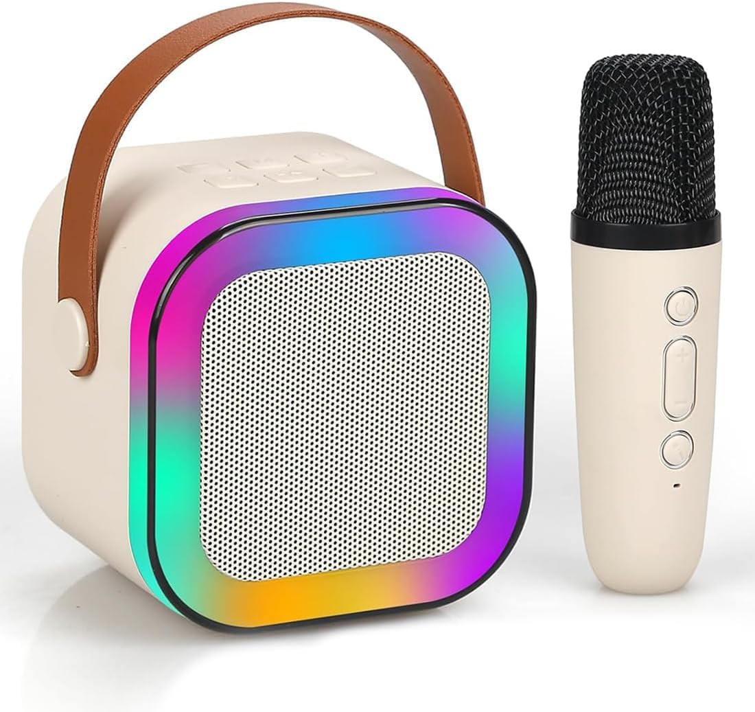 Karaoke Machine for Kids Adults, Mini Portable Blue-Tooth Karaoke Speaker with Wireless Microphone and Dynamic Lights Birthday Gift Home KTV Outdoor Travel