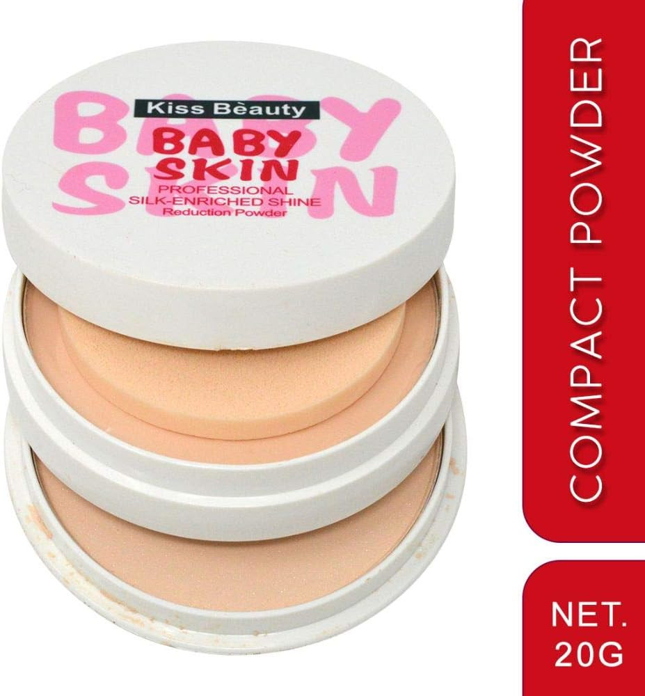 Kiss Beauty Professional Silk-Enriched Shine (Baby Skin) Natural Compact Powder For All Skin Type 9510-01 With Free Kajal, 20 Gm, Multicolor