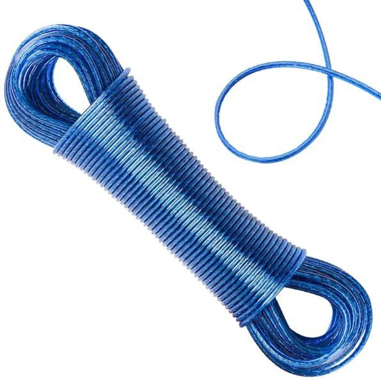 Cloth Rope- PVC Coated Steel Wire Rope for Drying Clothes/ Clothesline, 20 Meter Stainless Steel Clothesline (20 m)