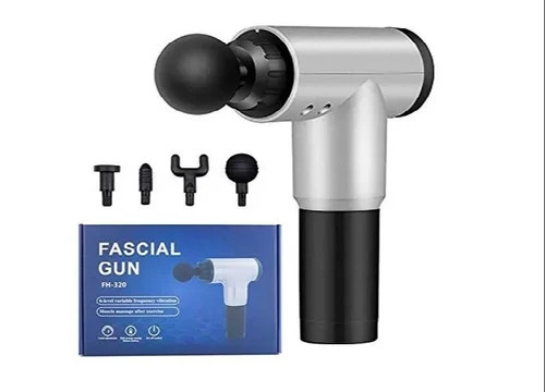 Massage Gun Facial Massage Gun Muscle Fascial Massager with 4 Heads and 6 Adjustable Speed Vibrator for Neck, Leg, Hand and Back (Silver)