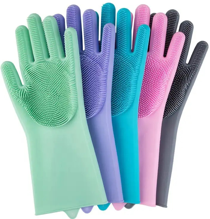 Magic Silicone Dish Washing Gloves, Silicon Cleaning Gloves, Silicon Hand Gloves for Kitchen Dishwashing and Pet Grooming, Great for Washing Dish, Car, Bathroom (Multicolour, Pair of 1)