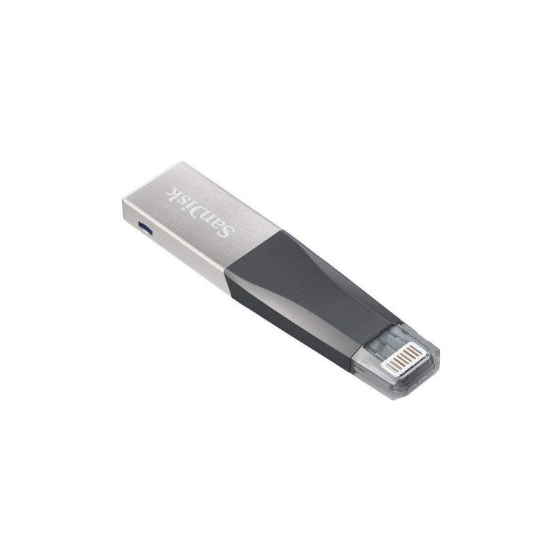 SanDisk iXpand Mini Flash Drive 128 GB OTG Drive Compatible with Desktop Computer, Tablet, Mobile, Laptop USB 3.0, Lightning Metal, Plastic Case (Grey, Type A to Lightning)